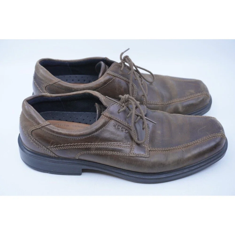 Ecco Mens Brown Leather Helsinki Lace Up Bicycle Toe Dress Oxfords EU 46 US 12